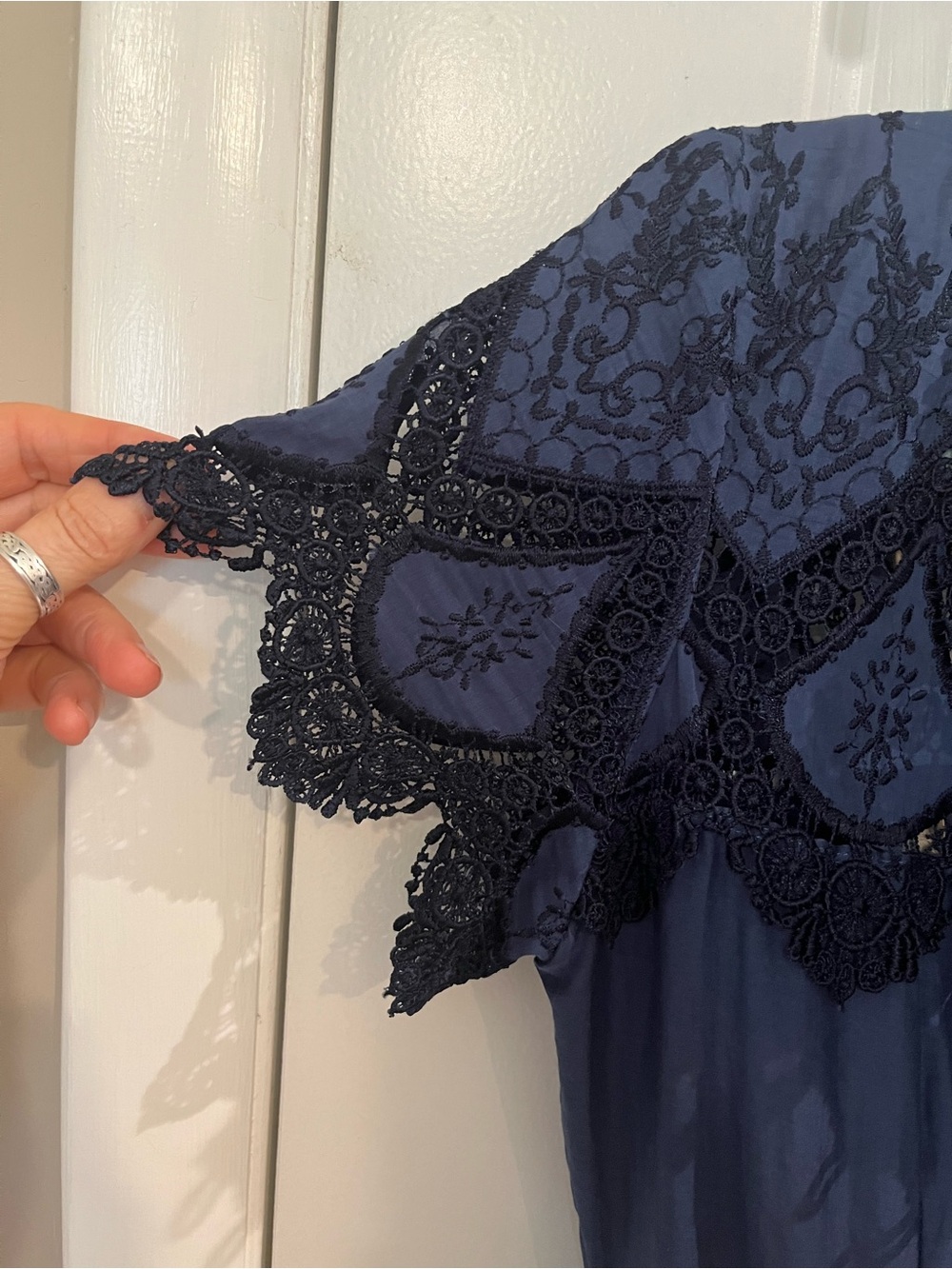 Collette by Collette Dinnigan Blue Lace Inset Midi Dress Sz XXS Dark Romantic - Picture 11 of 14